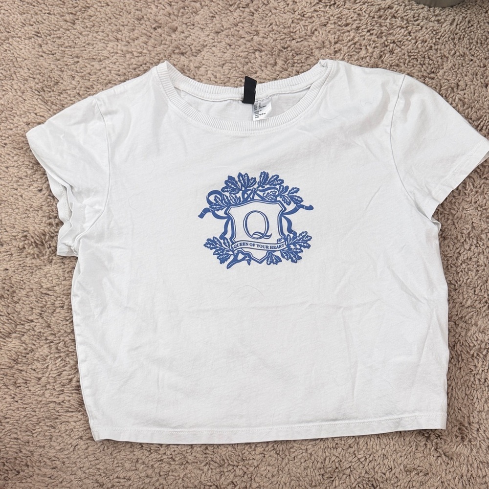 H&M White Tee with Blue Accents